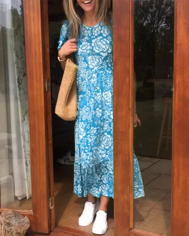 Zaar| Robe longue à manches courtes avec motif floral
