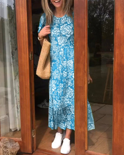 Zaar| Robe longue à manches courtes avec motif floral