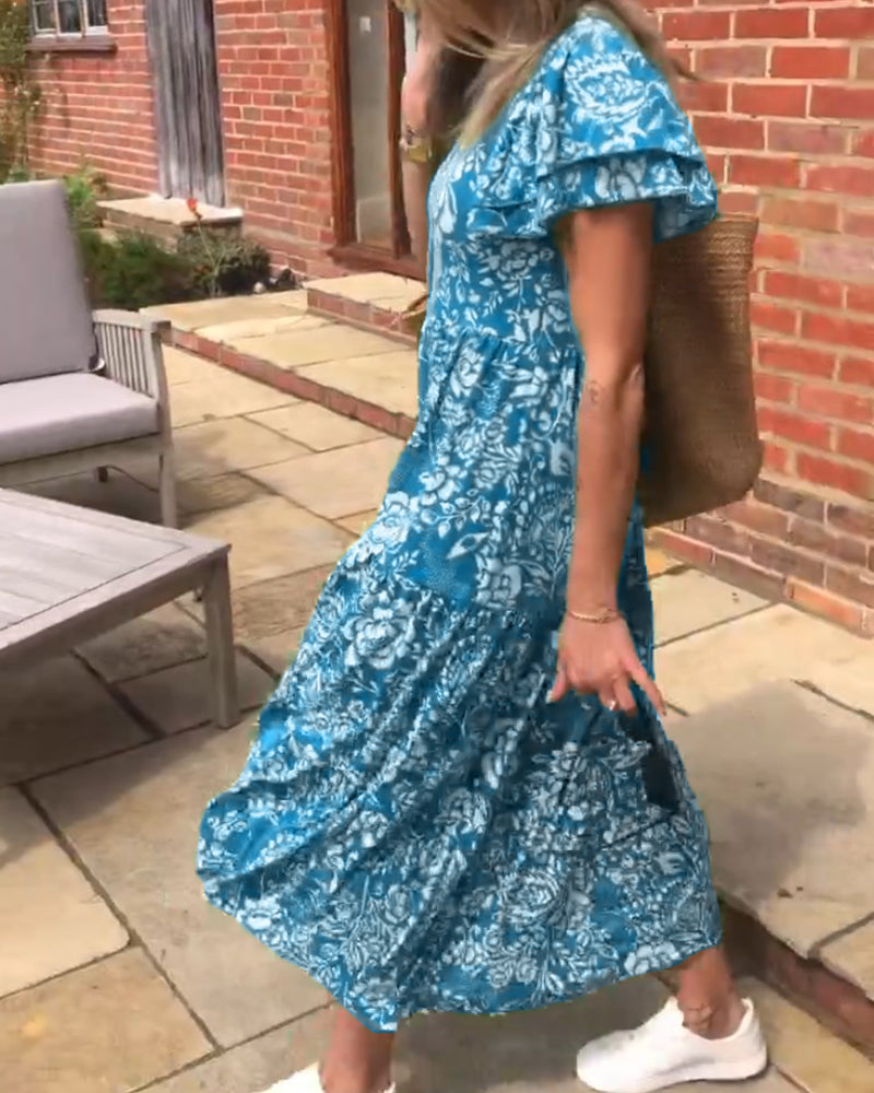 Zaar| Robe longue à manches courtes avec motif floral