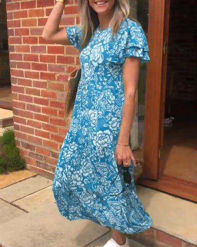 Zaar| Robe longue à manches courtes avec motif floral