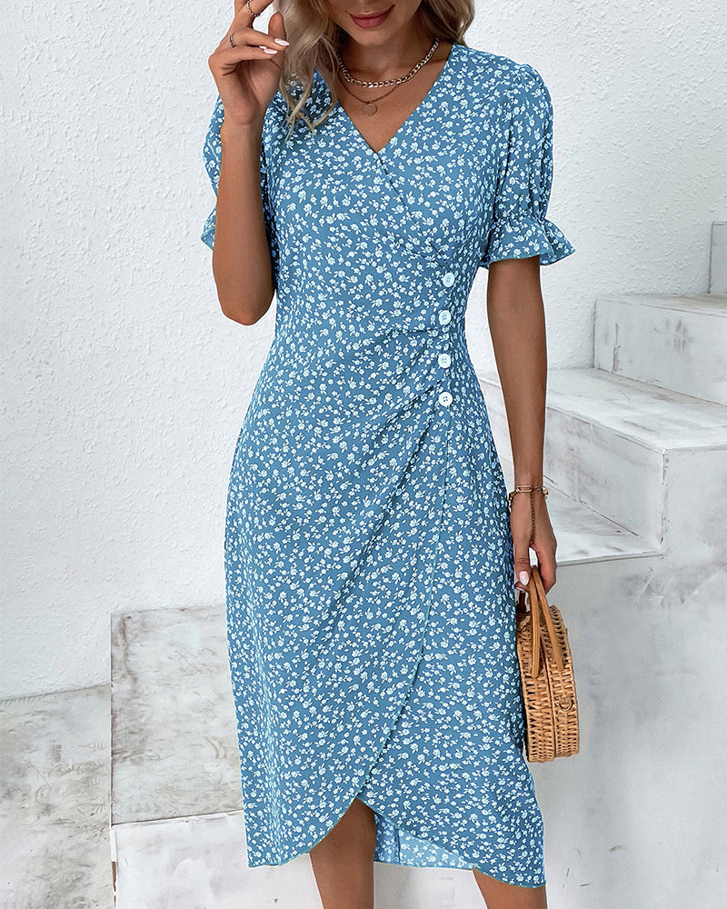 Camille - Robe Midi Élégante Avec Imprimé Floral Et Manches