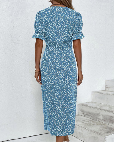 Camille - Robe Midi Élégante Avec Imprimé Floral Et Manches