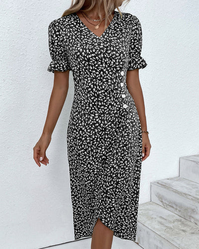 Camille - Robe Midi Élégante Avec Imprimé Floral Et Manches