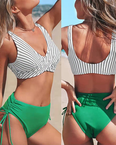 Bikini femme – Haut croisé enveloppant – Bas à liens réglables – Tissu extensible respirant