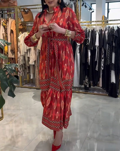 Robe Bohème Imprimé Col Montant