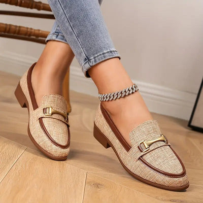 Mocassins tressés rétro à boucle métallique