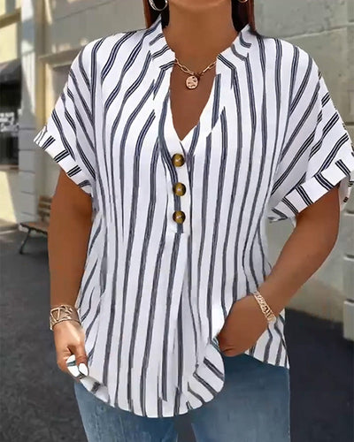 Blouse à Boutons Col en V Rayée