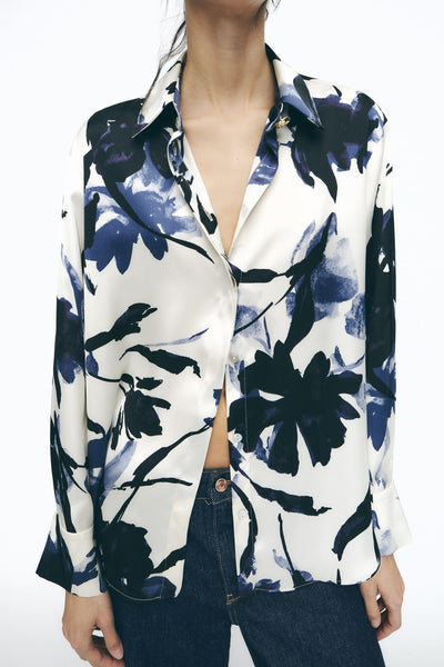 Chemise fluide en satin imprimé