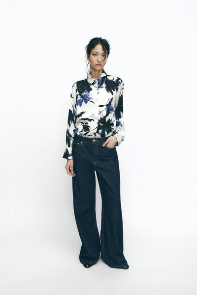 Chemise fluide en satin imprimé