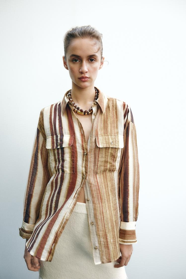Chemise Rayée Oversize à Poches