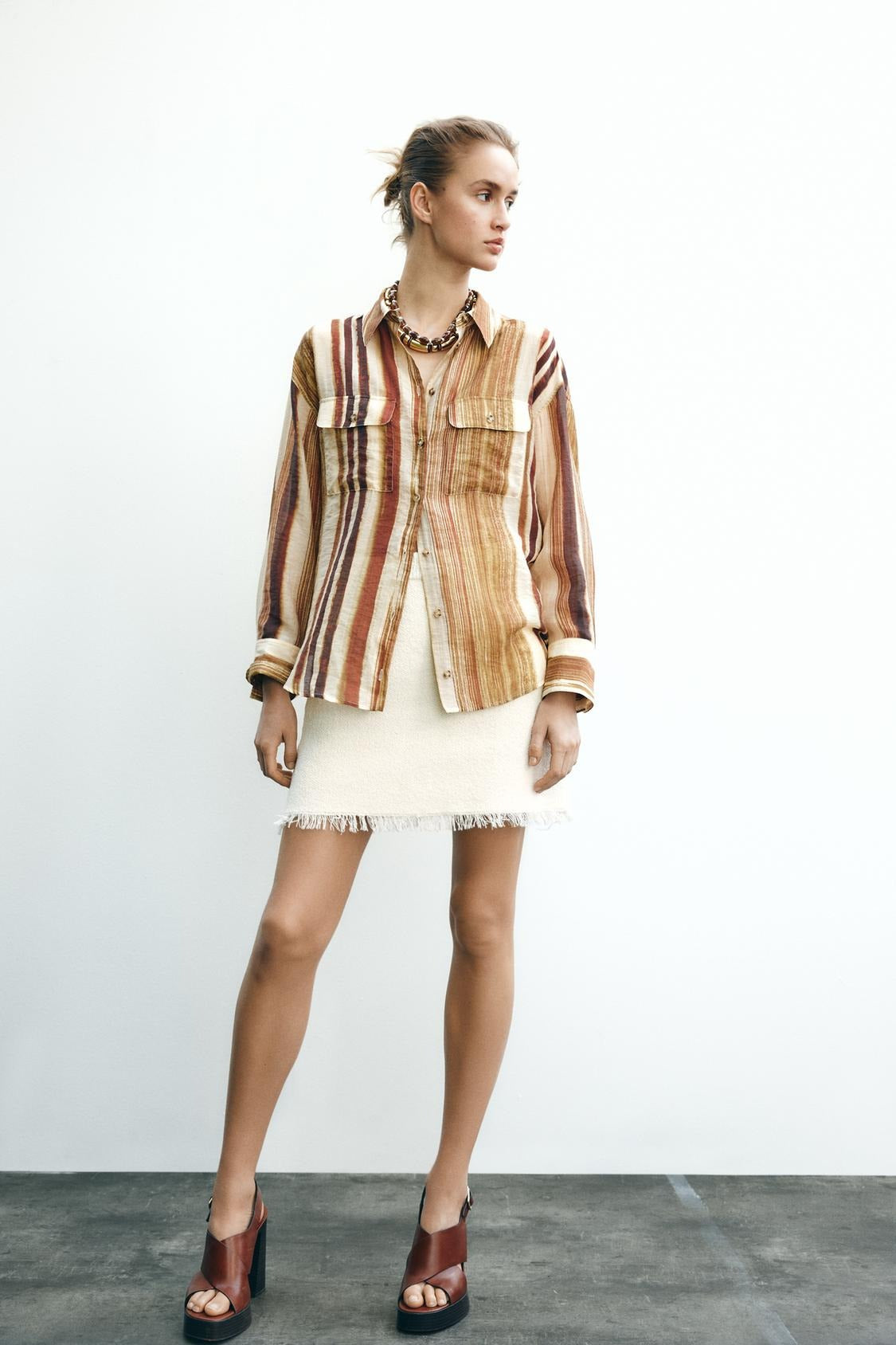 Chemise Rayée Oversize à Poches