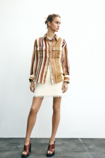 Chemise Rayée Oversize à Poches