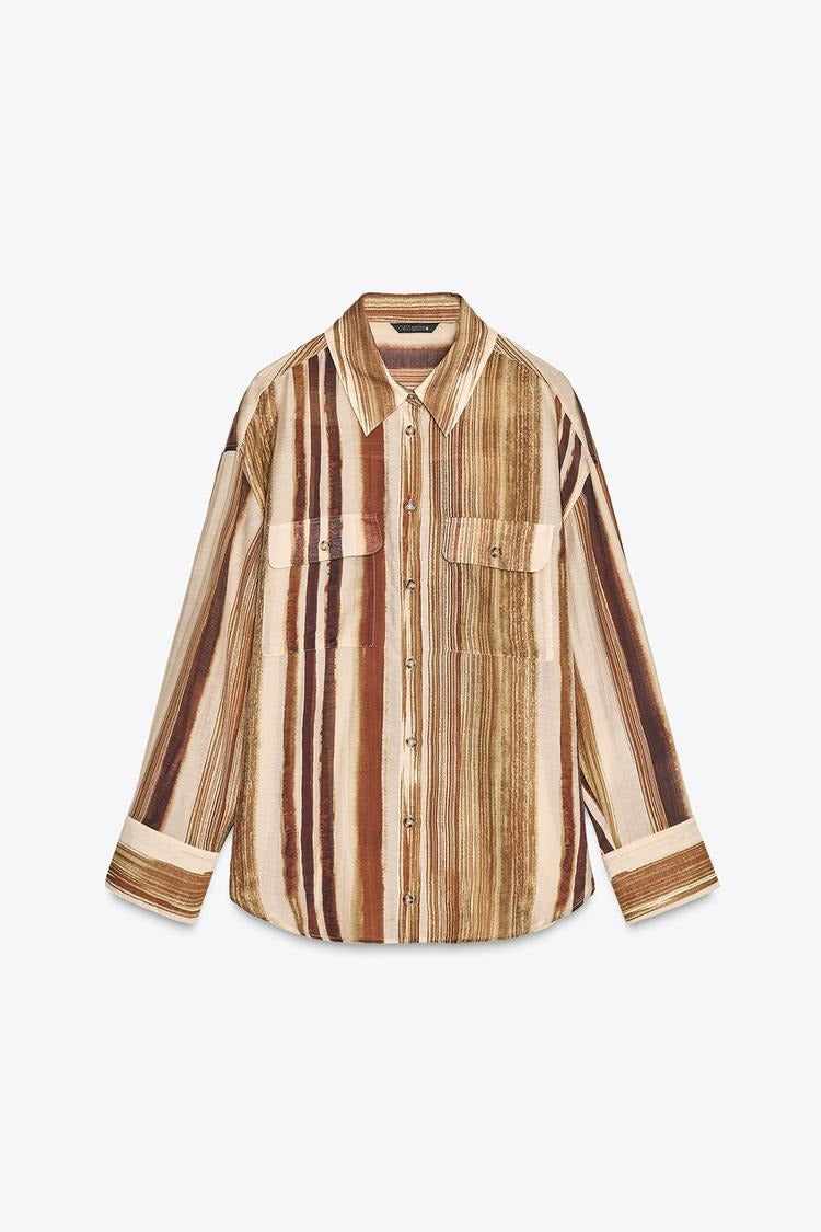 Chemise Rayée Oversize à Poches