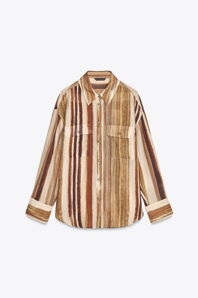 Chemise Rayée Oversize à Poches