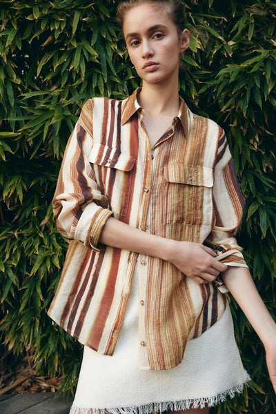 Chemise Rayée Oversize à Poches