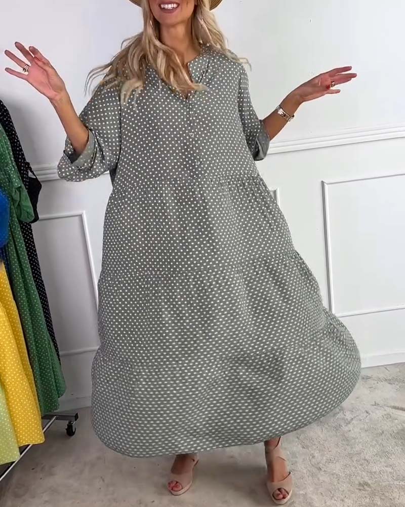 Robe Manches Mi-Longues À Pois Droite