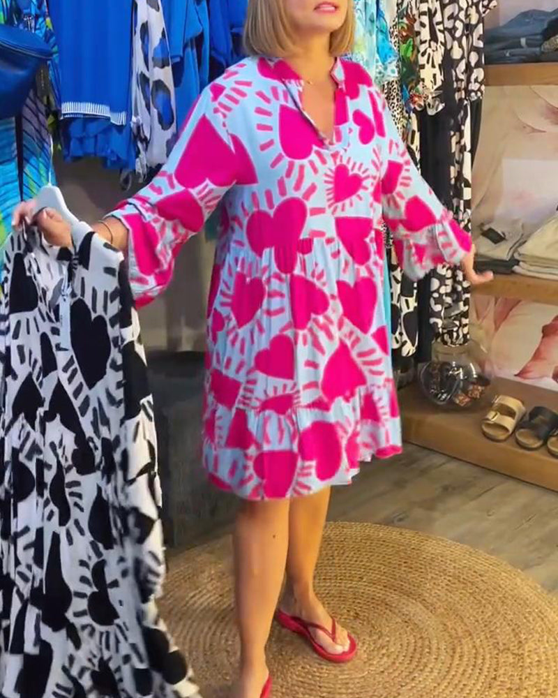 Robe Col Montant Trompette Imprimé A-Ligne