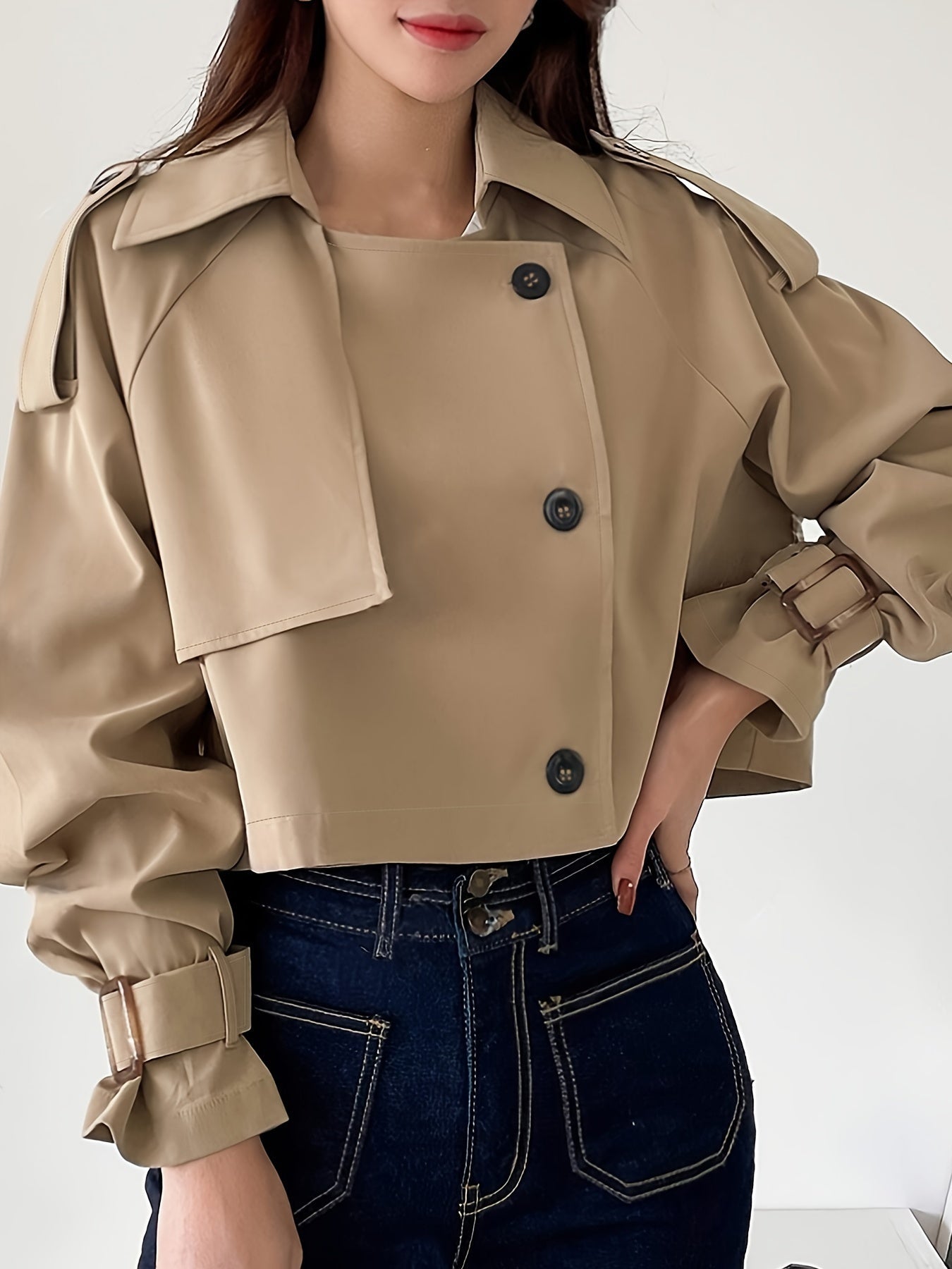 Evelyn - Élégant trench-coat kaki de printemps avec col à revers chic pour femmes