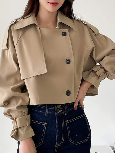 Evelyn - Élégant trench-coat kaki de printemps avec col à revers chic pour femmes