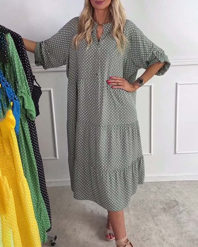 Robe Manches Mi-Longues À Pois Droite