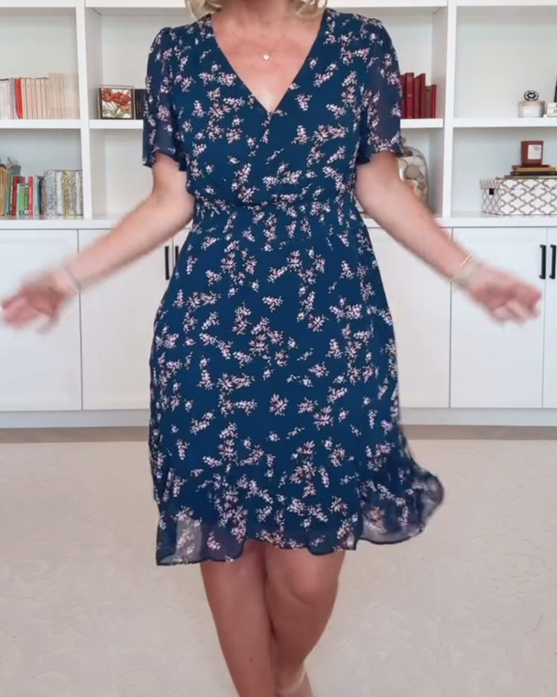 Robe Manches Bouffantes Col V Taille