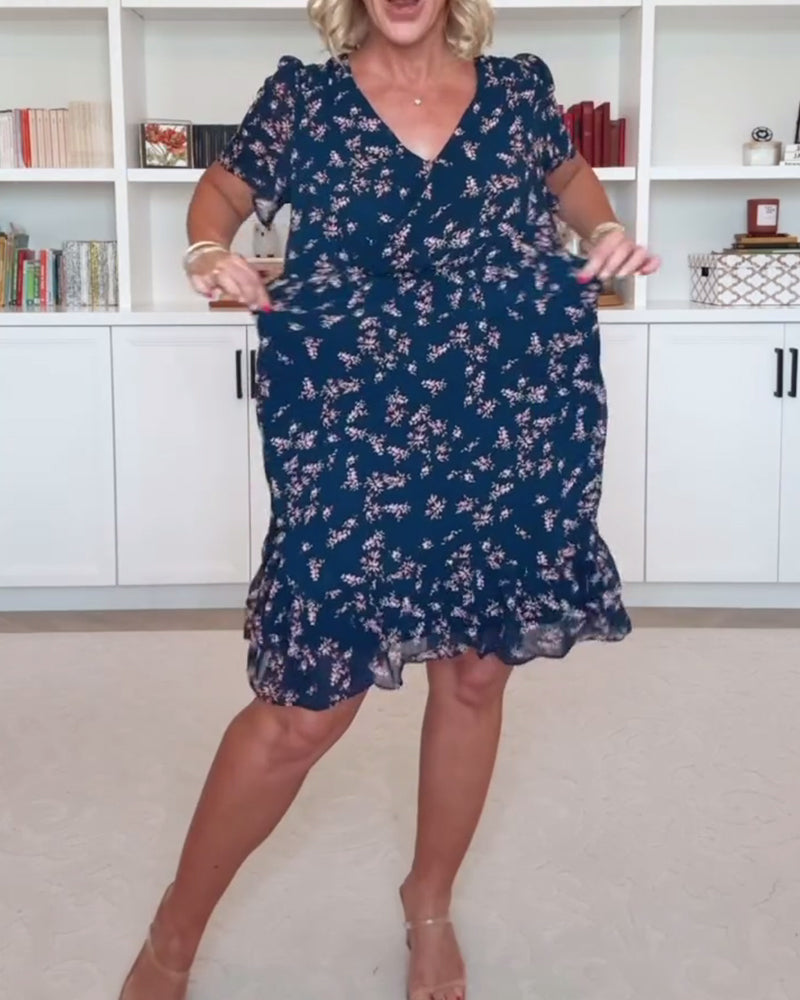 Robe Manches Bouffantes Col V Taille