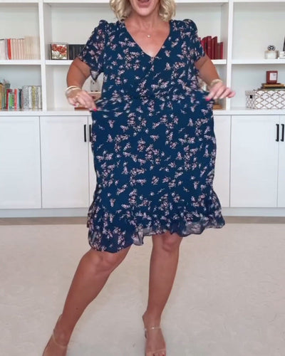 Robe Manches Bouffantes Col V Taille