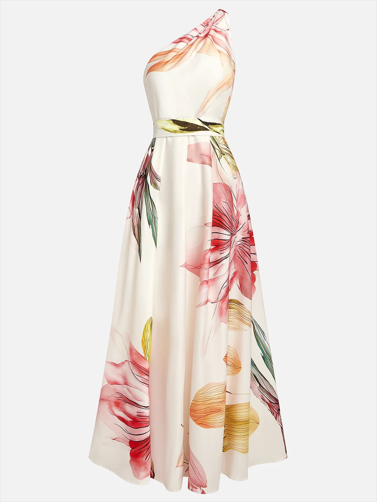 Robe longue trapèze sans manches en satin