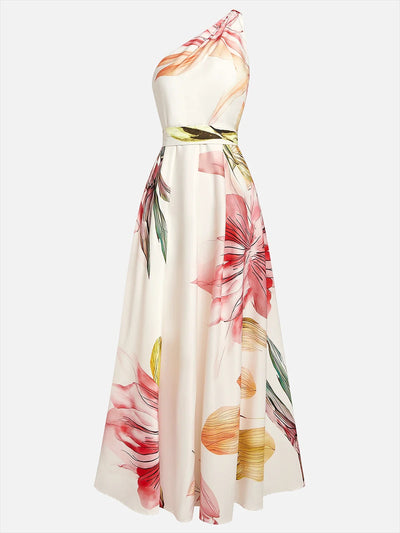 Robe longue trapèze sans manches en satin