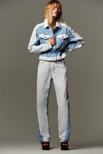 Ensemble en jean coupe droite à taille mi-haute