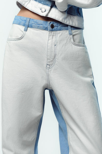 Ensemble en jean coupe droite à taille mi-haute