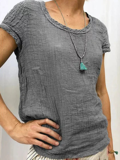 T-shirt femme – Coupe ample – Texture froissée – Tissu respirant – Manches courtes