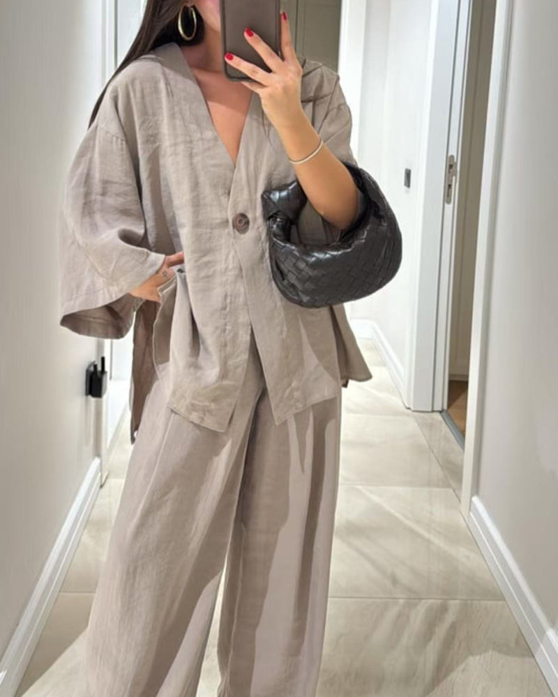 Lisa™ | Ensemble 2 pièces col V & pantalon