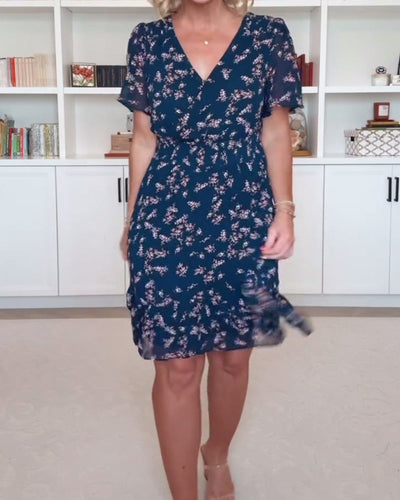 Robe Manches Bouffantes Col V Taille