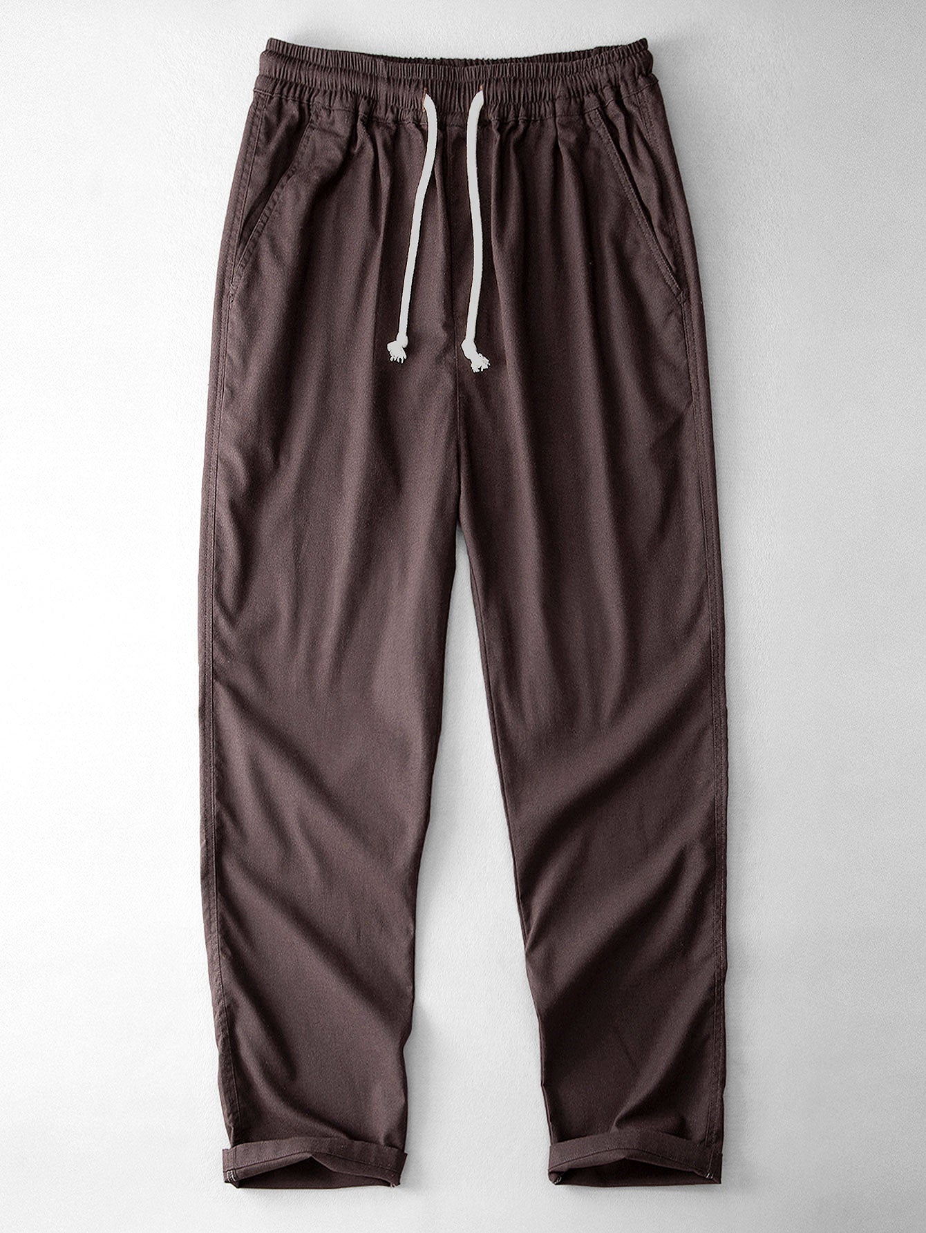 Pantalon Droit en Lin et Coton Mélangés
