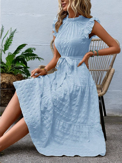 Gisèle - Robe Midi À Ourlets Volantés Et Ceinture À Nouer