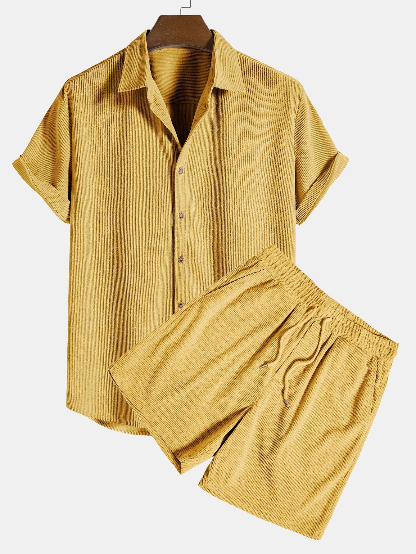 Ensemble Estival : Chemise à Manches Courtes en Velours Côtelé & Short