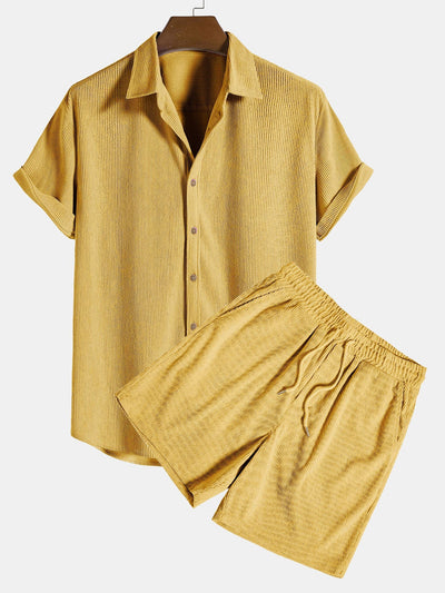 Ensemble Estival : Chemise à Manches Courtes en Velours Côtelé & Short