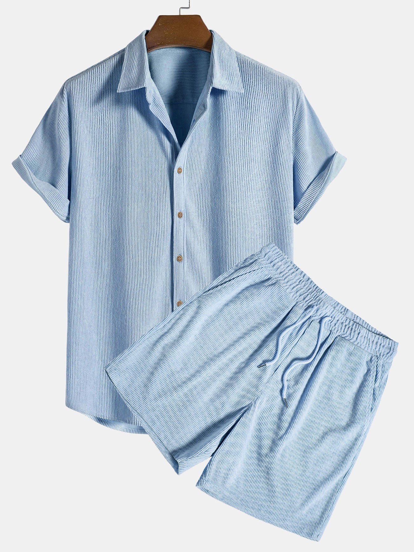 Ensemble Estival : Chemise à Manches Courtes en Velours Côtelé & Short