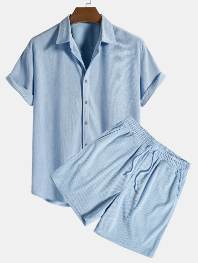 Ensemble Estival : Chemise à Manches Courtes en Velours Côtelé & Short