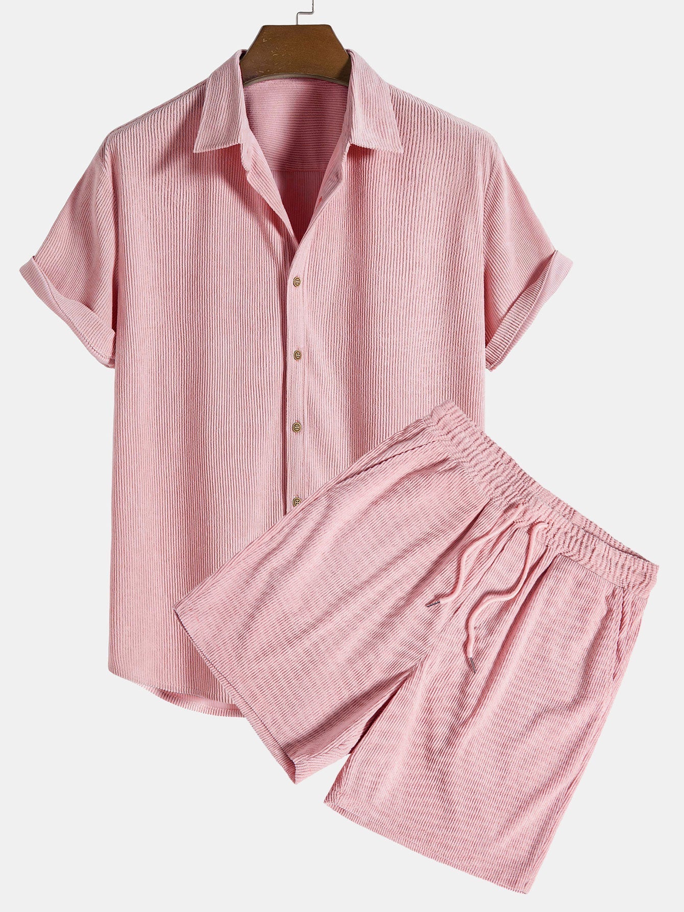 Ensemble Estival : Chemise à Manches Courtes en Velours Côtelé & Short