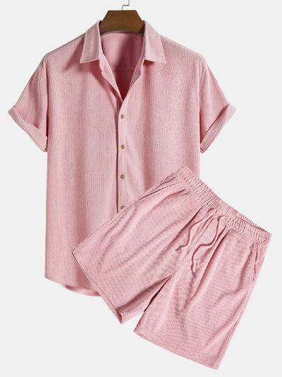 Ensemble Estival : Chemise à Manches Courtes en Velours Côtelé & Short