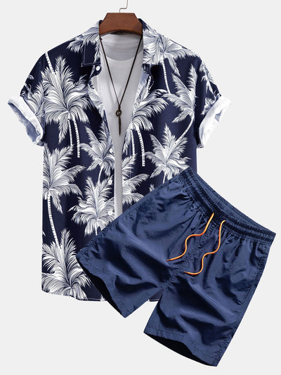 Ensemble Vacances : Chemise à Palmiers & Short de Bain Assorti