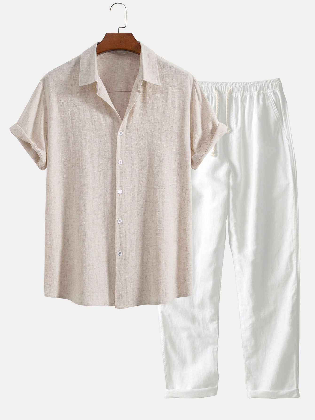 Chemise boutonnée en mélange de lin et rayonne et pantalon droit en lin