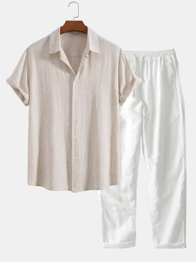 Chemise boutonnée en mélange de lin et rayonne et pantalon droit en lin