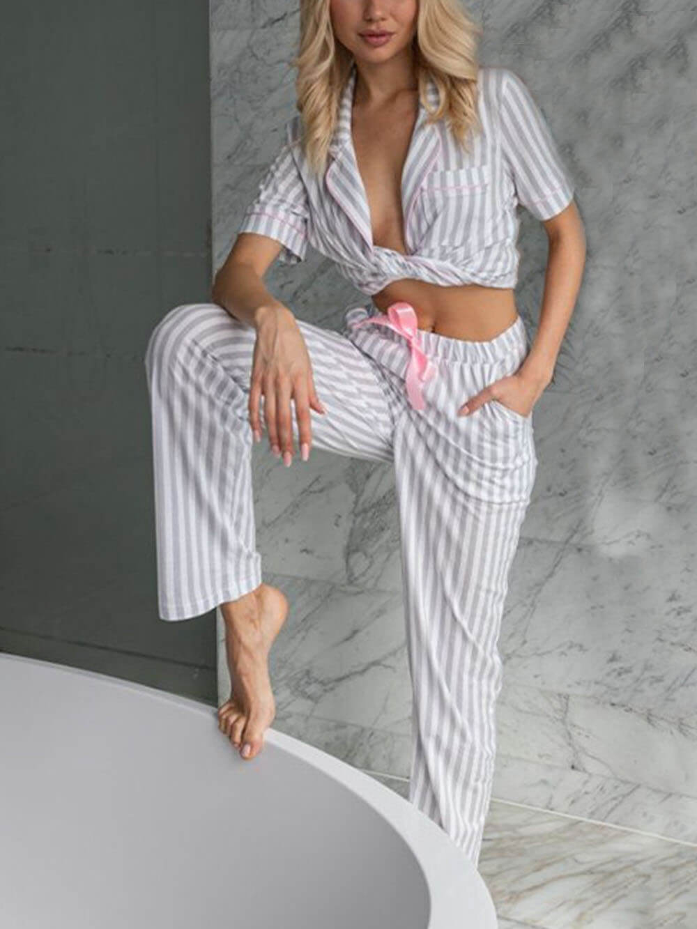Elowyn - Ensemble luxueux de vêtements de détente rayés pour femmes pour un confort ultime
