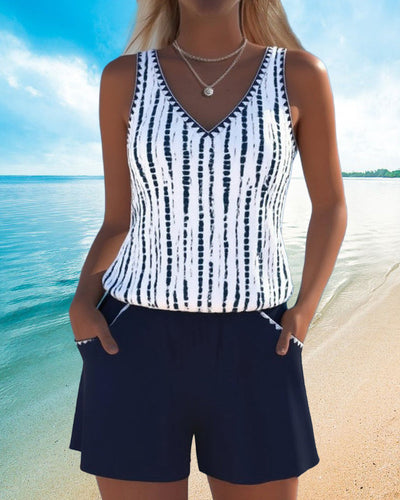 Maillot de bain avec imprimé, poches et décolleté en V en deux parties