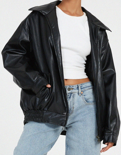 Veste Oversize en Simili Cuir | Style Décontracté | Veste Polyvalente