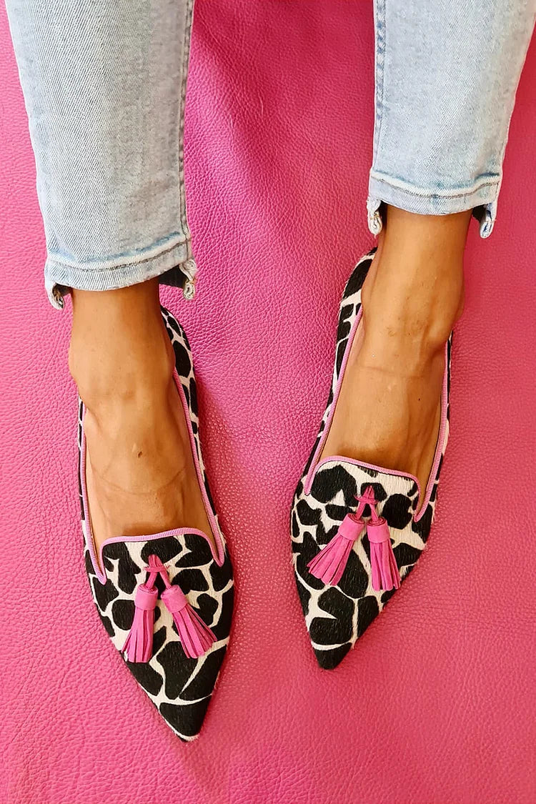 Vanessa™ | Mocassins pointus à imprimé animalier et détails fluo