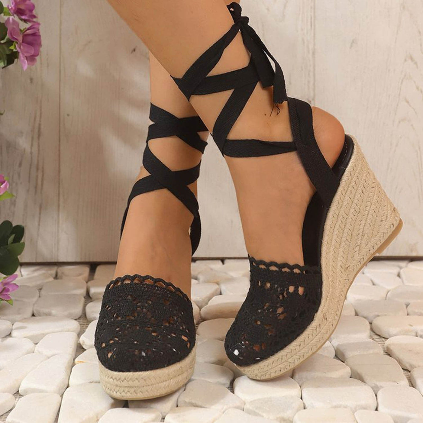 Celia - Sandales élégantes à talon compensé en crochet pour femmes
